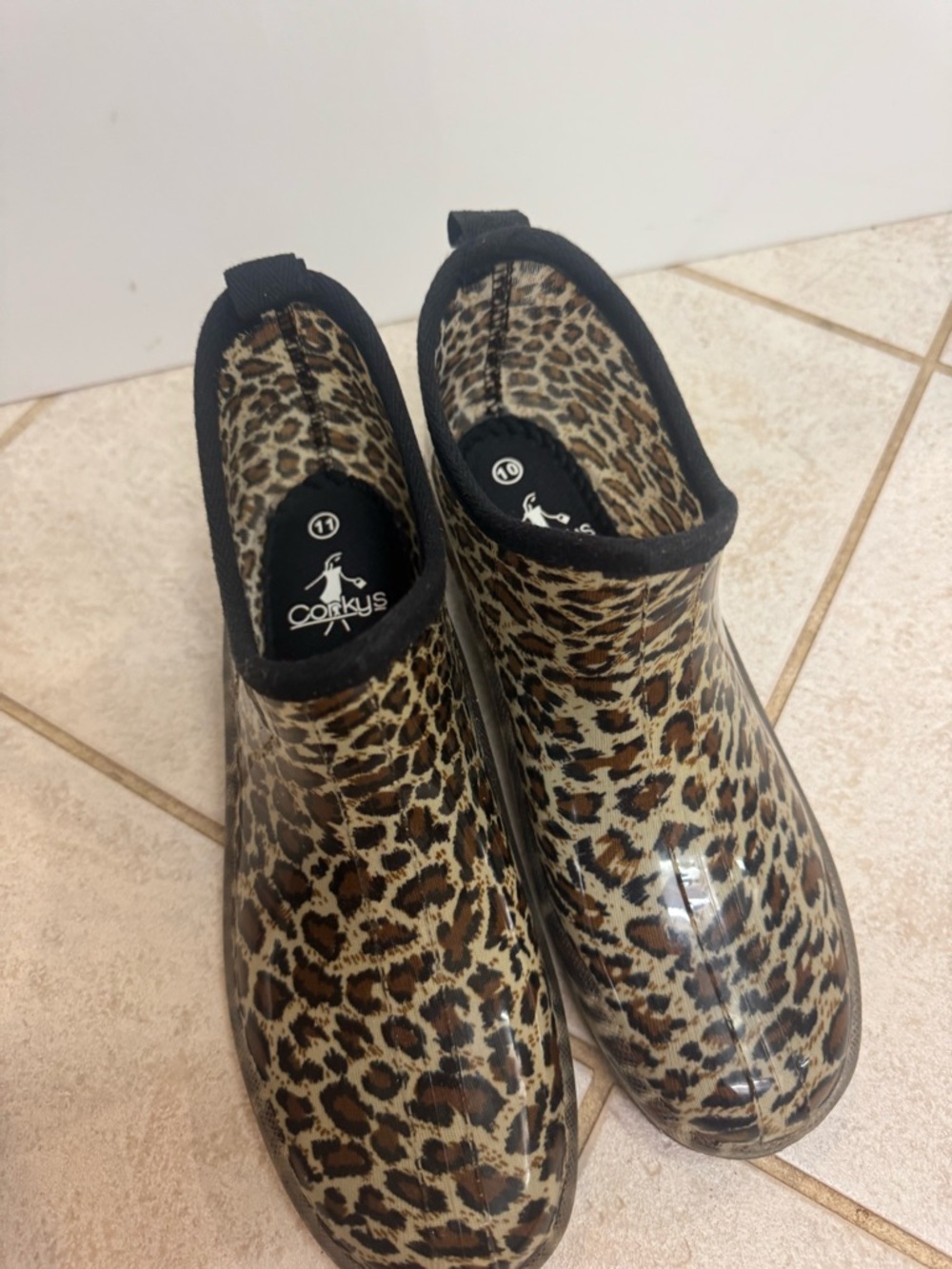 Corkys Leopard-Print Rain Clogs in Brown and Black